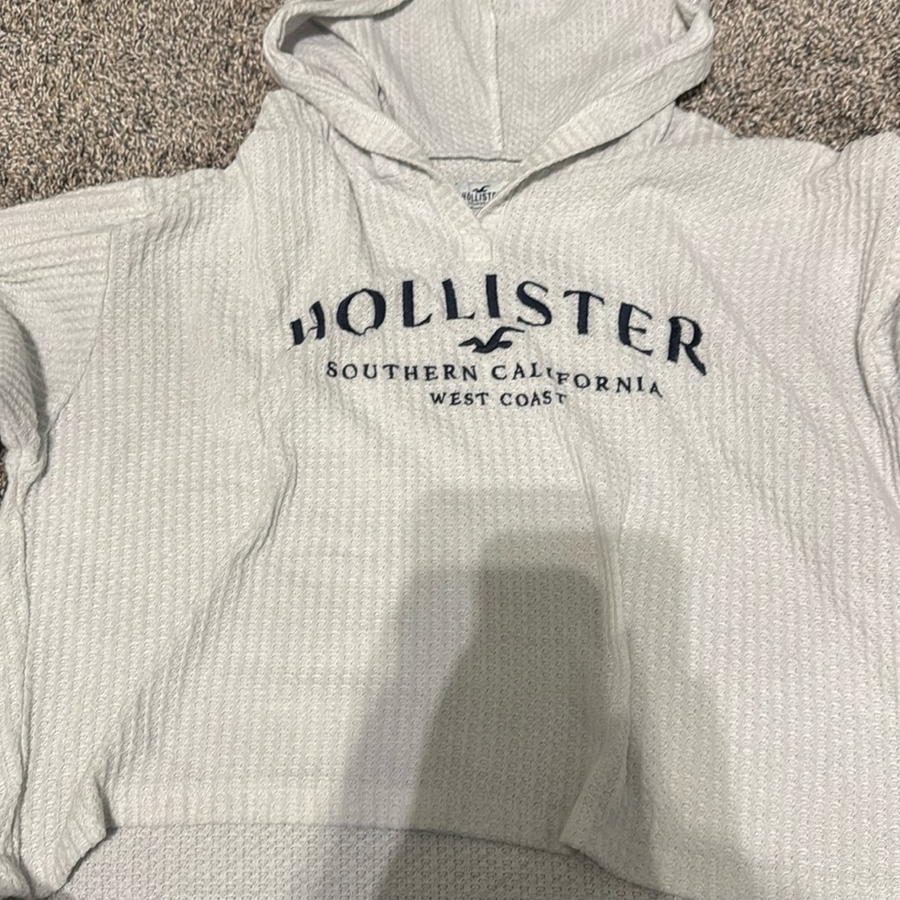 Hollister Women’s Sweatshirt, White with navy letters.